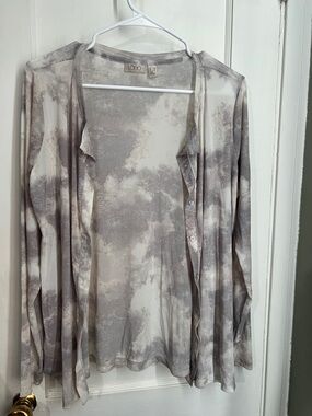 LOGO Tie-Dye Lightweight Button Cardigan - Gray & Cream
